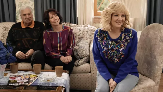 Burgundy Striped Blouse Top worn by Linda Schwartz (Mindy Sterling) as seen in The Goldbergs (S10E09)