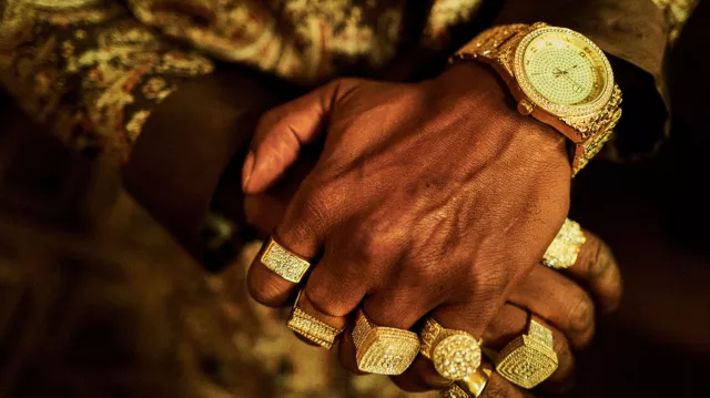 Bling Gold Watch worn by Slick Charles (Jamie Foxx) as seen in They Cloned Tyrone
