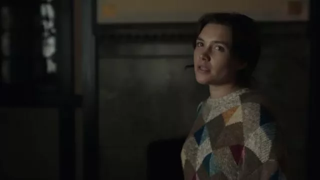 Geometric Print Sweater worn by Allison (Florence Pugh) as seen in A Good Person