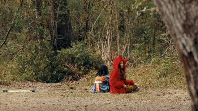 Red ears hoodie jacket worn by Lucy (Briella Guiza) as seen in There’s Something Wrong With The Children