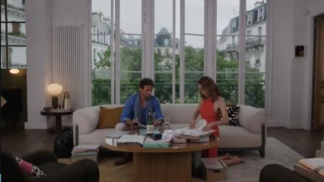 Halter neck red dress worn by Sylvie Grateau (Philippine Leroy-Beaulieu) in Emily in Paris TV show (Season 3 Episode 4)