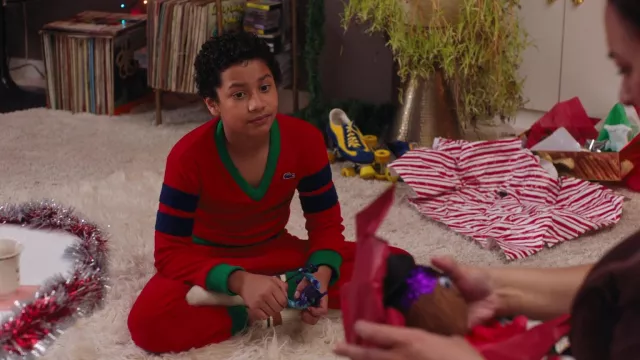 Lacoste Red Pajamas set worn by Dwayne Johnson (Adrian Groulx) as seen in Young Rock (S03E06)