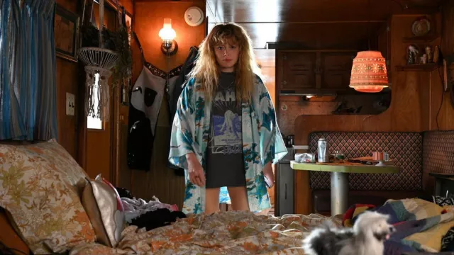 Printed robe worn by Charlie Cale (Natasha Lyonne) as seen in Poker Face Outfits (Season 1)
