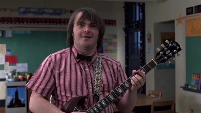 Striped pink short sleeve shirt worn by Dewey Finn (Jack Black) as