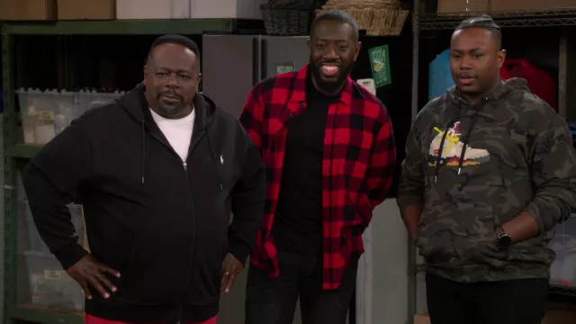 Red plaid shirt worn by Malcolm Butler (Sheaun McKinney) as seen in The Neighborhood Outfits (S05E10)