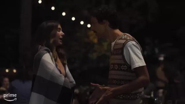 Printed sleeveless sweater worn by Benny (Danny Pudi) as seen in Somebody I Used to Know