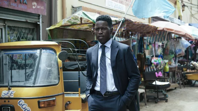 Patterned tie worn by Tunde Ojo (Toheeb Jimoh) as seen in The Power TV series outfits (Season 1)
