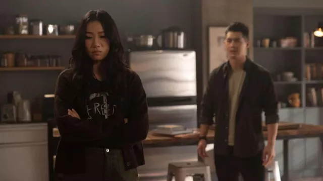 Printed t-shirt worn by Nicky Shen (Olivia Liang) as seen in Kung Fu (S03E09)