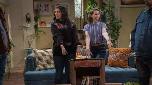 Embroidered sweater top worn by Mayan (Mayan Lopez) as seen in Lopez vs. Lopez (S01E11)