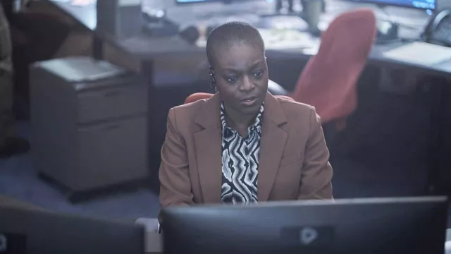 Printed shirt worn by Kemi (Adeola Role) as seen in Alert: Missing Persons Unit (S01E07)