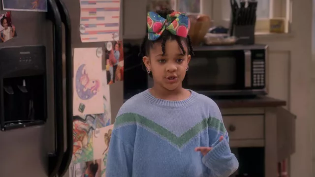 Blue sweater worn by Maya Upshaw (Journey Christine) as seen in The Upshaws TV series wardrobe (Season 3 Episode 3)