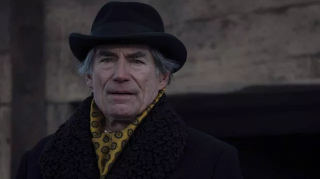 Printed yellow scarf worn by Donald Whitfield (Timothy Dalton) as seen in 1923 TV show outfits (Season 1 Episode 7)