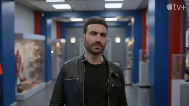 Leather zip jacket worn by Nathan Shelley (Nick Mohammed) as seen in Ted Lasso TV show wardrobe (Season 3)
