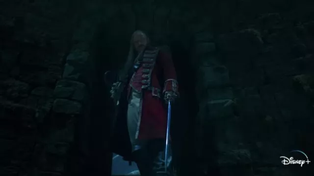 Red costume worn by Captain Hook (Jude Law) as seen in Peter Pan & Wendy movie