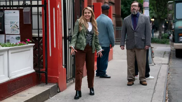 Green jacket worn by Lindsay (Mae Whitman) as seen in Up Here TV show wardrobe (Season 1)