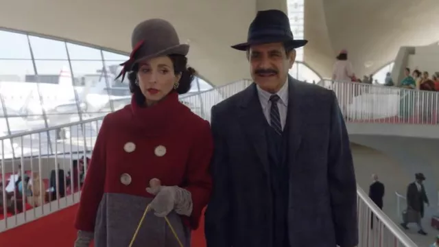 Two tone coat worn by Rose Weissman (Marin Hinkle) as seen in The Marvelous Mrs. Maisel TV series outfits (Season 5)