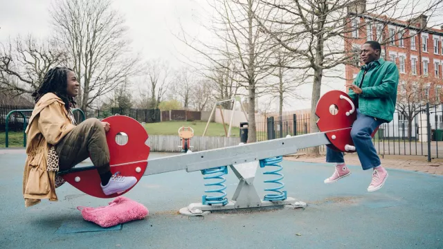 Lilac sneakers worn by Yas (Vivian Oparah) as seen in Rye Lane movie 