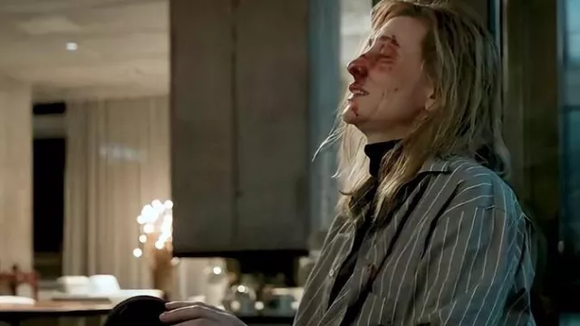 Grey striped shirt worn by Lydia Tár (Cate Blanchett) in TÁR movie