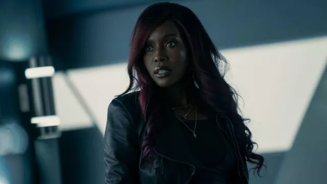 Zip leather jacket worn by Kory Anders (Anna Diop) as seen in Titans (Season 4)