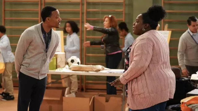 Grey cardigan worn by Gregory Eddie (Tyler James Williams) as seen in Abbott Elementary (S02E21)