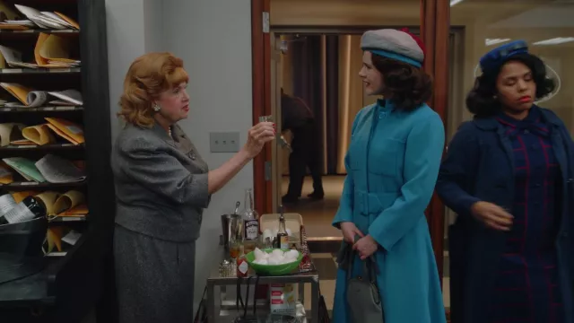 Blue coat worn by Miriam 'Midge' Maisel (Rachel Brosnahan) as seen in The Marvelous Mrs. Maisel (S05E04)