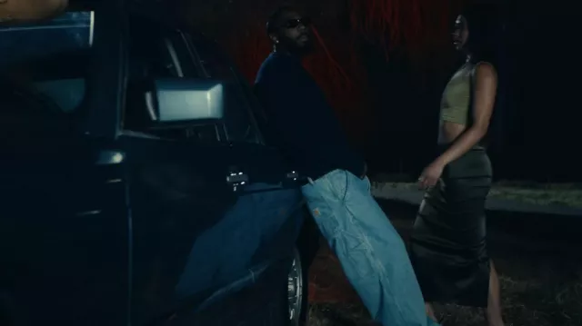 Baggy Denim Pants worn by Brent Faiyaz in Fell In Love Official Music Video by Marshmello x Brent Faiyaz