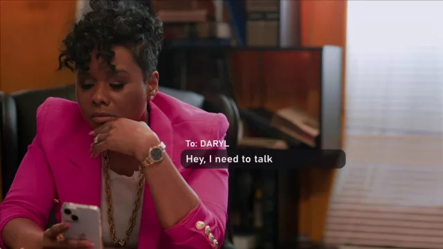 Gold round watch worn by Judge Zelma Jay Johnson (Chyna Layne) as seen in Judge Me Not TV series outfits (Season 1 Episode 1)