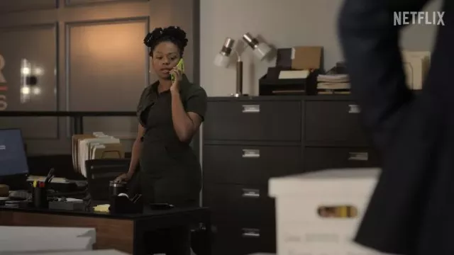 Olive green jumpsuit worn by Izzy Letts (Jazz Raycole) as seen in The Lincoln Lawyer (Season 2)