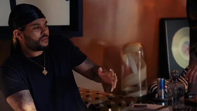 Gold pendant necklace worn by Tedros (The Weeknd) as seen in The Idol TV show (S01E04)