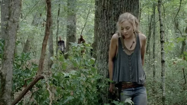 Pale Yellow Racerback Tank Top worn by Beth Greene (Emily Kinney) in The Walking Dead TV series outfits (S04E12)