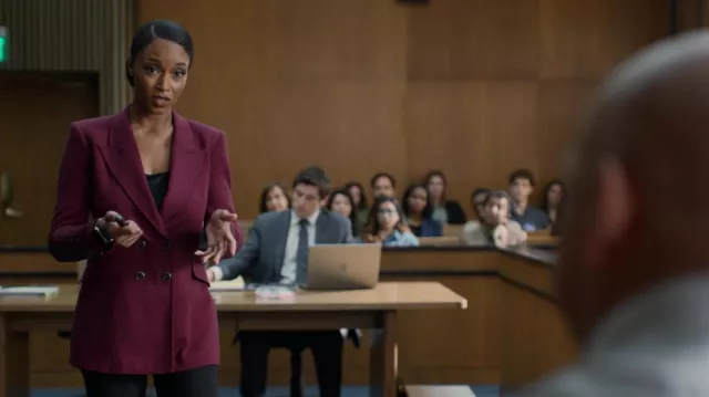 Burgundy blazer jacket worn by Izzy Letts (Jazz Raycole) as seen in The Lincoln Lawyer (S02E08)