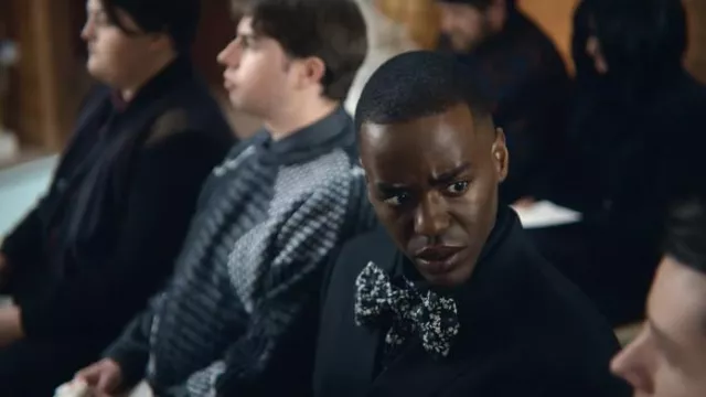 Printed bow tie worn by Eric Effiong (Ncuti Gatwa) as seen in Sex Education TV series (S04E06)
