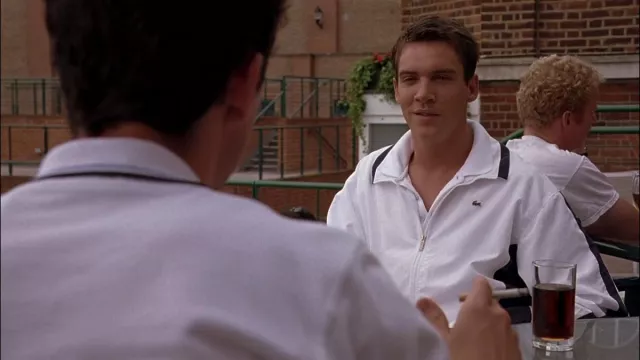 The Lacoste zip-up jacket worn by Chris Wilton (Jonathan Rhys Meyers) in the movie Match Point