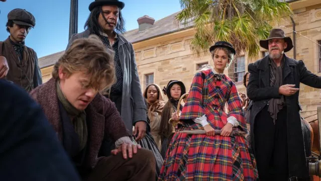 Plaid dress worn by Lady Belle Fox (Maia Mitchell) as seen in The Artful Dodger TV series outfits (Season 1)