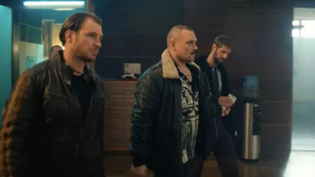 Black Shearling Collar Leather Jacket worn by Winkler (Florian Schmidtke) as seen in Sixty Minutes movie