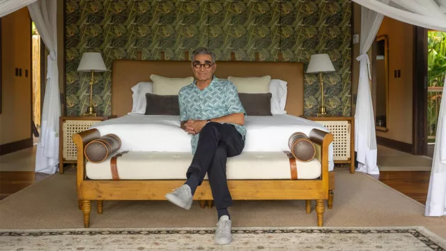 Geometric print shirt worn by Eugene Levy as seen in The Reluctant Traveler with Eugene Levy (S01E02) - Costa Rica