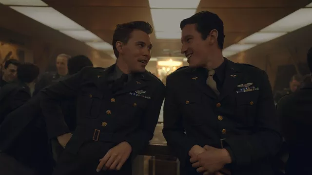 Military uniform worn by Maj. Gale 'Buck' Cleven (Austin Butler) as seen in Masters of the Air (S01E04)