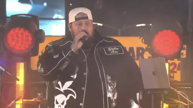 Black printed jacket worn by Jelly Roll in for his Medley performance at 2024 Dick Clark's New Year's Rockin' Eve