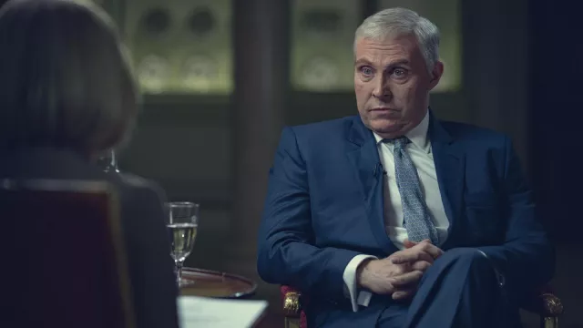 Printed tie worn by Prince Andrew (Rufus Sewell) as seen in Scoop