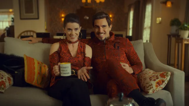 Printed Red Zip Sweatshirt and Pants worn by Giorgio (Josh Segarra) as seen in The Big Door Prize (S02E09)