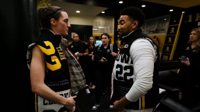Custom vest from Kristin Juszczyk worn by Caitlin Clark after Iowa's 93-83 win over No. 2 Ohio State on March 24