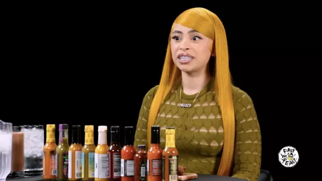 Zip sweater worn by Ice Spice as seen in Hot Ones show