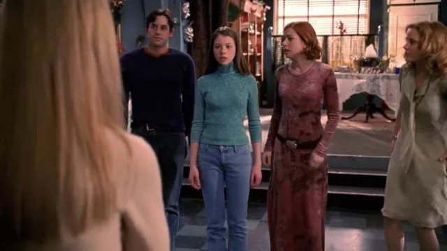 Long Sleeve Pink Dress with Belt of Willow Rosenberg (Alyson Hannigan) in Buffy the Vampire Slayer (Season 5 Episode 19)