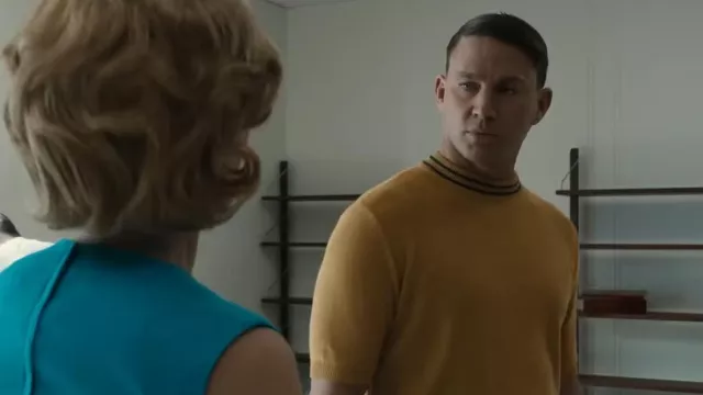 Yellow short sleeve sweater worn by Cole Davis (Channing Tatum) as seen in Fly Me to the Moon