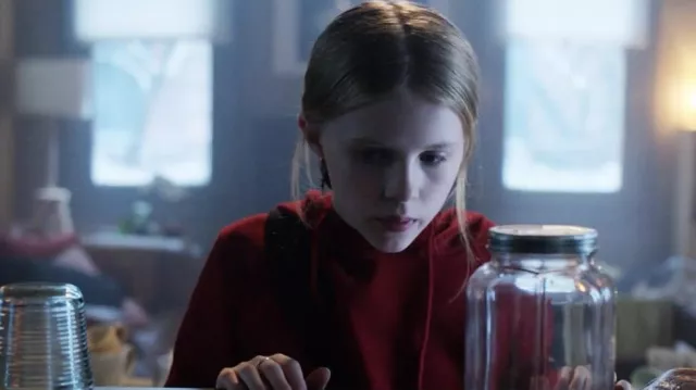 Red hoodie worn by Charlotte (Alyla Browne) as seen in Sting movie