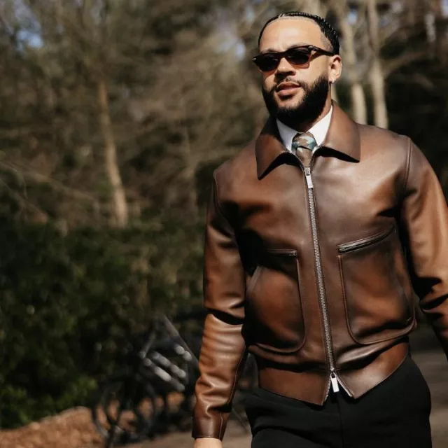 Berluti Leather Jacket worn by Memphis Depay on the Instagram account @memphisdepay