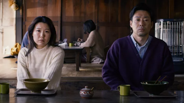 Purple Cardigan worn by Takahashi (Ryuji Kosaka) in Evil Does Not Exist