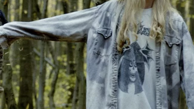 Baggy Washed Gray Denim Jacket worn by Pelle 'Dead' Ohlin (Jack Kilmer) in Lords of Chaos