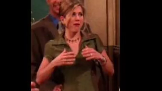 Olive green short silk dress of Rachel Green (Jennifer Aniston) in Friends (S02E22)