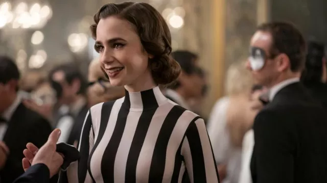 emily in paris black and white dress Lily Collins Emily in Paris Black and White Dress  LausenCrafts